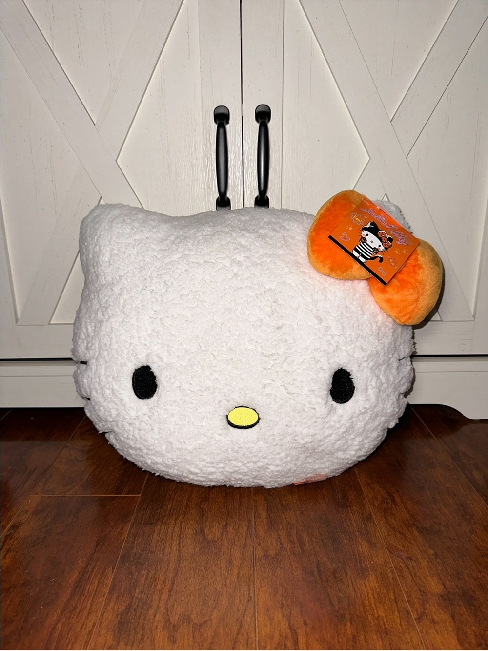 Hello Kitty Plush Face Halloween Pillow with Orange Bow
